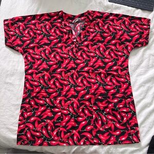 Chili Pepper Print Women's scrub Top